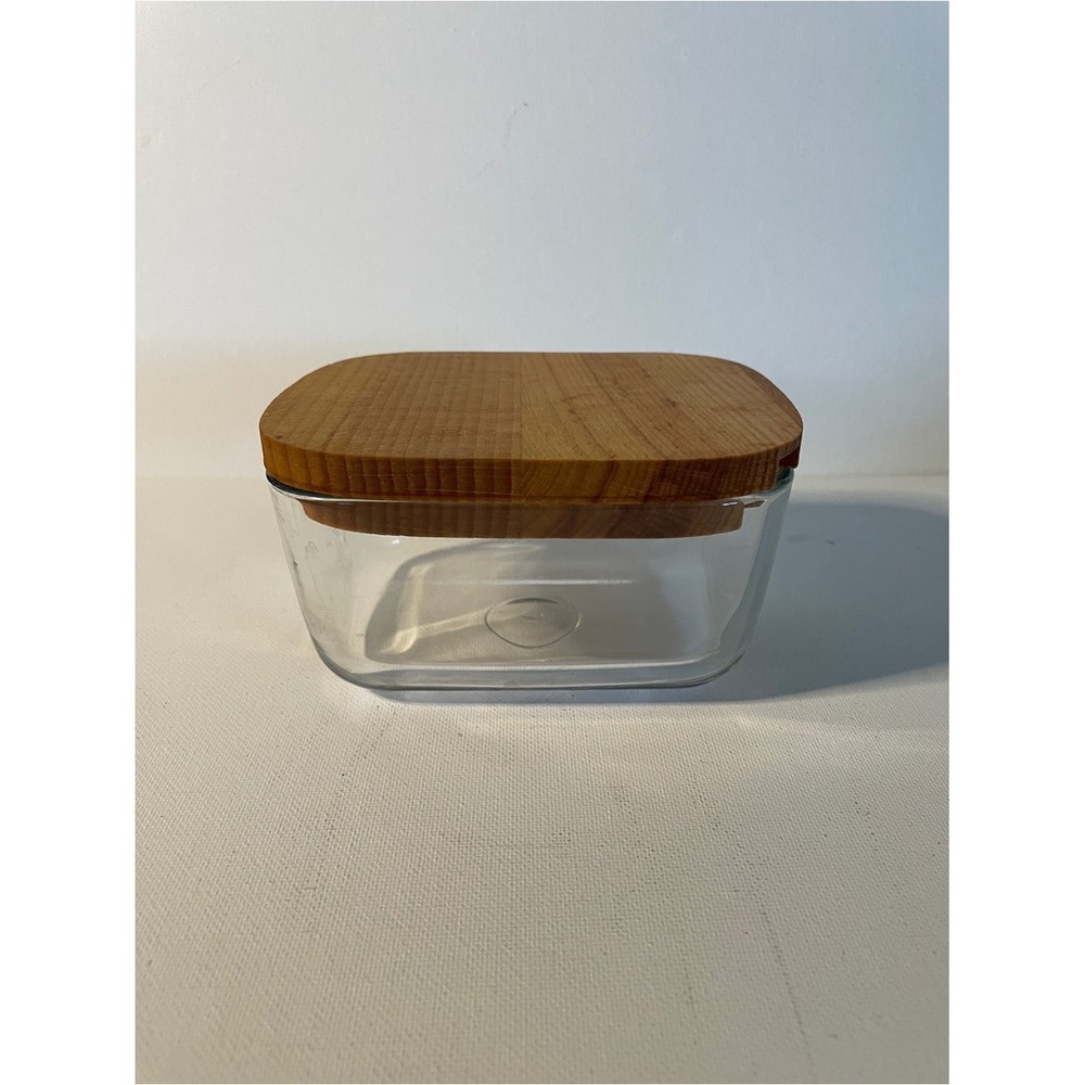 Glass Storage Container with Bamboo Lid - Clear and Natural Wood Butter